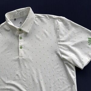 Adidas Primegreen Golf Polo Shirt Men's Medium White Green Palm Trees M 01/21